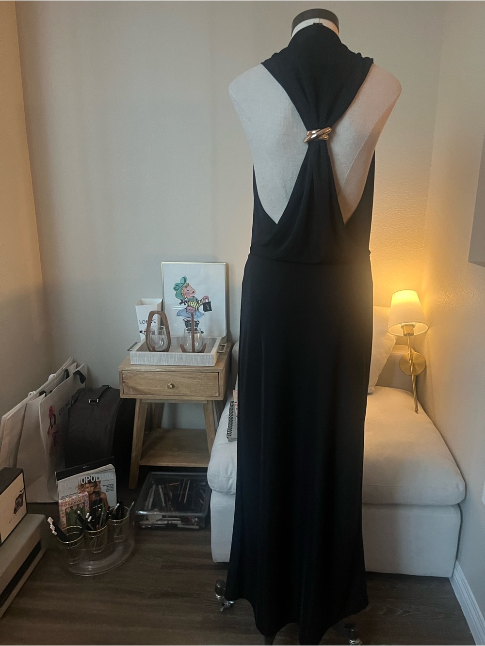 MNG ( Gorgeous ) Black  Maxi Dress with Gold Ring accent ! 🎩🎩 size small